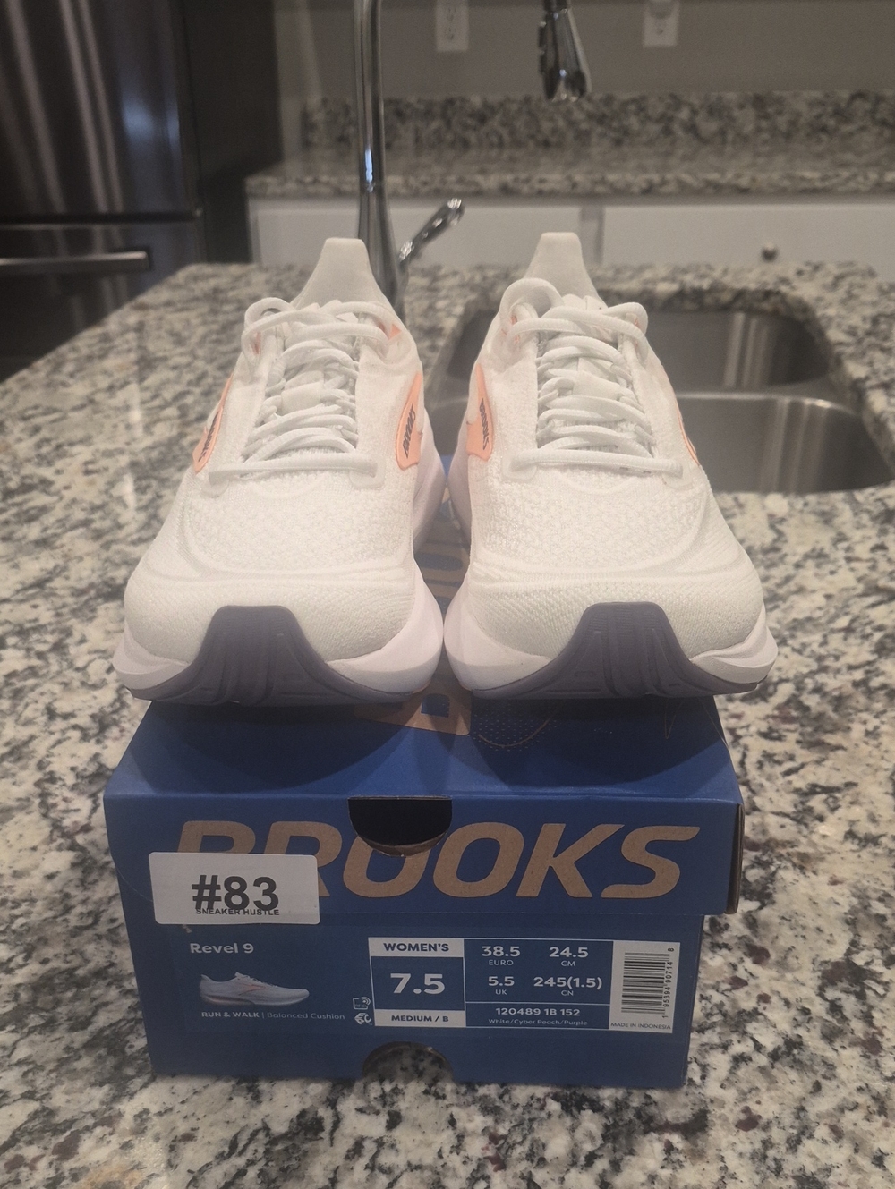 NEW Brooks White Running Revel 9 Sneakers with Peach Accents - Picture 2 of 8